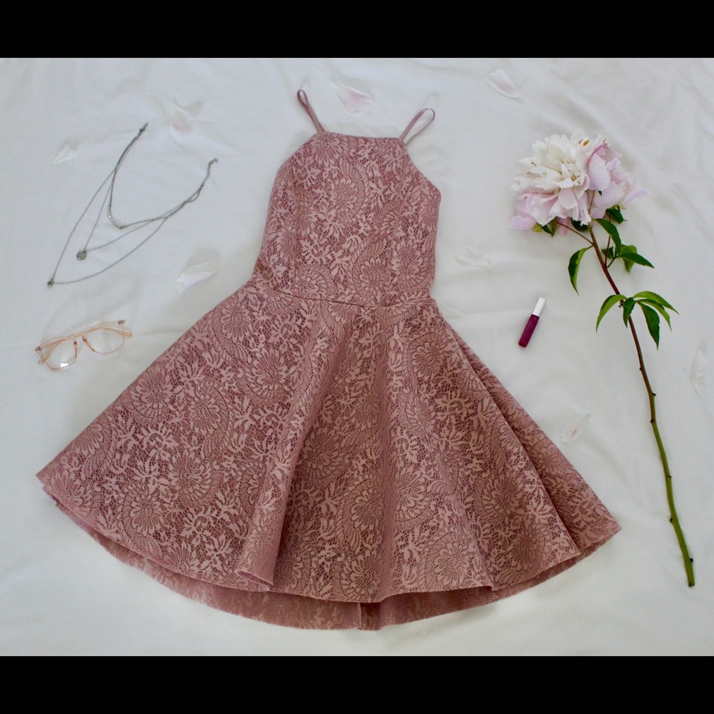 Stylish Open Back Textured Lace Dress!